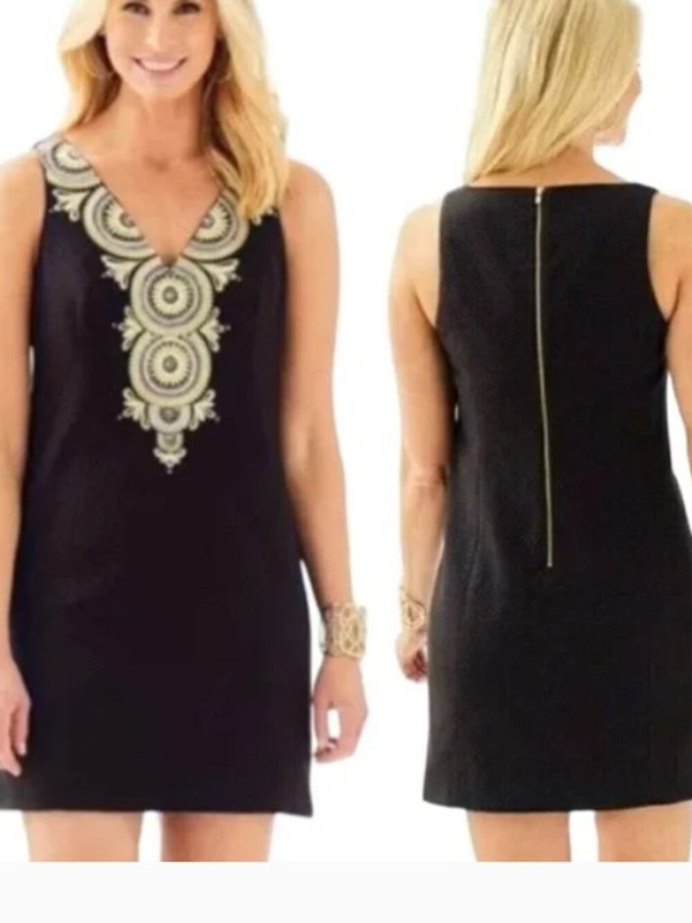 LILLY PULITZER Gabby Shift Dress Black V Neck Embellished Dress Size 10 NWT $258